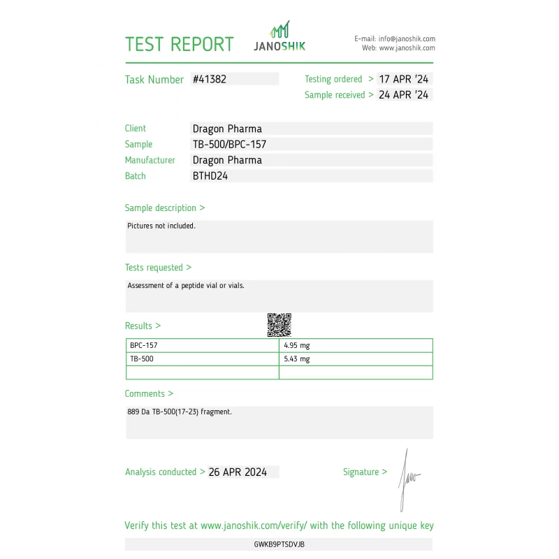 TB 500 BPC 157 lab test results purity verification 2024